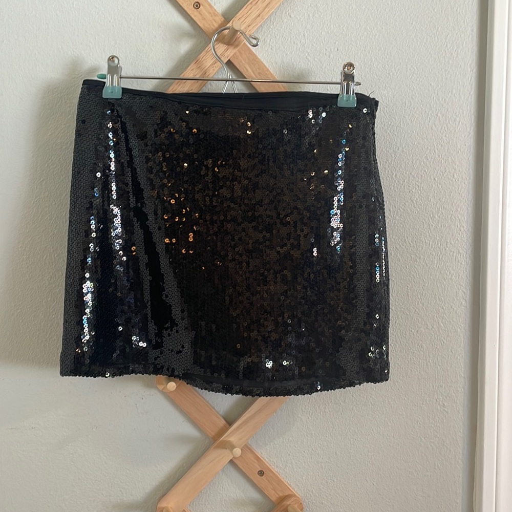 Black sequin mini skirt with side zip